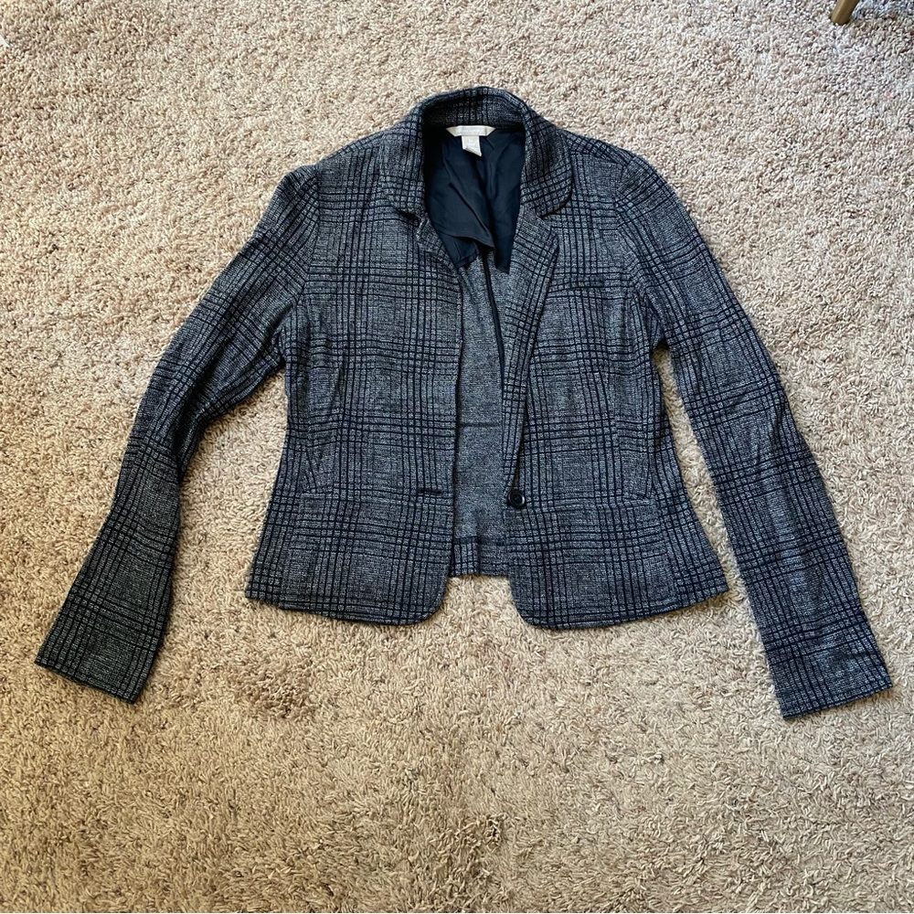 Banana Republic cropped plaid wool blend blazer